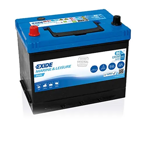 Exide ER350 Dual Versorgungsbatterie 12V 80Ah - Autobatterien - Duale Versorgungs- und Starterbatterie, ideal für Wohnmobile und Boote, wartungsarm mit hervorragendem Preis-Leistungs-Verhältnis.