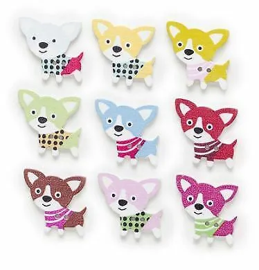Holzknöpfe Hund mit Halstuch 25x35mm nähen 2-Löcher 1,5mm Knöpfe Kinderknöpfe 30