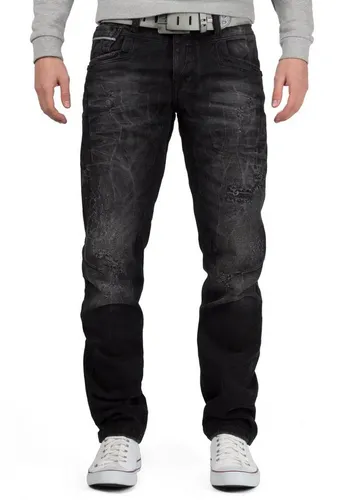 Cipo & Baxx Regular-fit-Jeans Herren Stonewashed BA-CD104 Black W38/L34 - Stylische Regular-Fit-Jeans aus 100% Baumwolle im Destroyed-Look. Pflegeleicht und ideal für entspannte Casual-Outfits. Perfekt für alle Gelegenheiten!