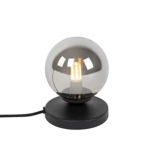 Qazqa Landhaus I Vintage Moderne Tischlampe Schwarz mit Rauchglas - Athen - Elegante Tischlampe im Landhausstil, ideal für Wohnzimmer und Schlafzimmer. Kugelförmiges Design mit G9-Fassung, dimmbar für stimmungsvolle Beleuchtung. Perfekt für jeden Raum!