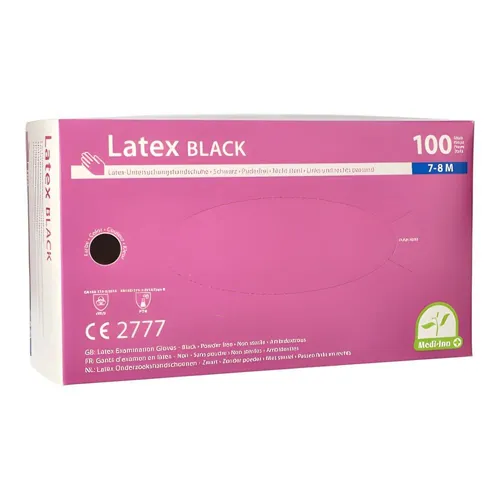 Medi-Inn Einweghandschuhe 100x Medi-Inn® PS Latex puderfrei Black Grip schwarz Größe M