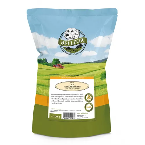Bellfor Hunde Snack Trockenfleisch Kausnack Fleischstreifen Wildschwein 100g