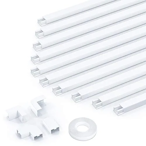 Einschnur Kabelkanal, Selbstklebend Weiss Mini, Lackierbarer zum Verstecken eines Netzkabels, Lautsprecherkabels oder TV-Kabels zu Hause oder im Büro - 10X L400mm, B15mm, H10mm