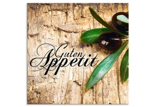 Artland Küchenrückwand Oliven Guten Appetit - Sonstige Wanddekoration, hochwertiger Alu Spritzschutz, UV-beständig und hitzebeständig, ideal für Küche und Bad, einfache Montage mit Klebeband, Maße: 60 cm x 60 cm.