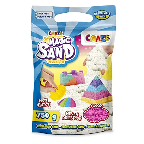 CRAZE MAGIC SAND | PINK Sand Refill-Pack 750g , Nachfüllpack bunter magischer Sand Knetsand für Bastelset Kinder , BPA-und glutenfrei