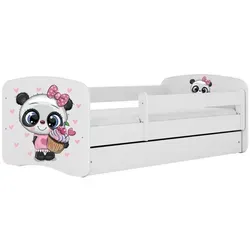 Raumhirsch Kinderbett Panda, 80x140 cm - Hochwertiges Kinderbett in Weiß mit abnehmbarer Schutzschiene für maximale Sicherheit. Praktische Schublade für Stauraum und modernes Design für ein gemütliches Kinderzimmer.