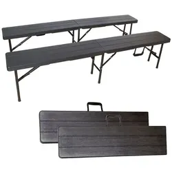 Klappbank im 2er Set schwarz - mobile Sitzbank für drinnen und draußen - Gartenbänke, vielseitig einsetzbar als mobile Gartenbank oder Campingbank, platzsparend und pflegeleicht mit HDPE-Oberfläche, ideal für Feste und Feiern.