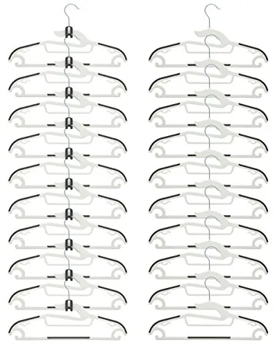 EYEPOWER 20 Anti Rutsch Kleiderbügel 10 Haken-Organizer Gummierte Raumspar-Bügel Platzsparende Kunststoff Bügel Weiß
