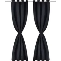 Schwarze Verdunkelungs-Vorhänge mit Metallringen 135 x 245 cm - Gardinen für optimale Verdunkelung und Privatsphäre, einfach montierbar mit Metallringen. Ideal für Wohnzimmer, Schlafzimmer oder Büro, inklusive 2 Vorhänge und 2 Bändern.
