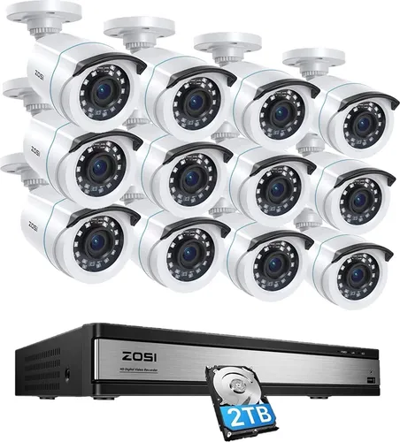 ZOSI 1080P HD Aussen Überwachungssystem, 16CH 2TB DVR mit 12x 2MP Bullet Kamera, Bewegungserkennung, intelligente Alarme, IP66 Wasserdicht