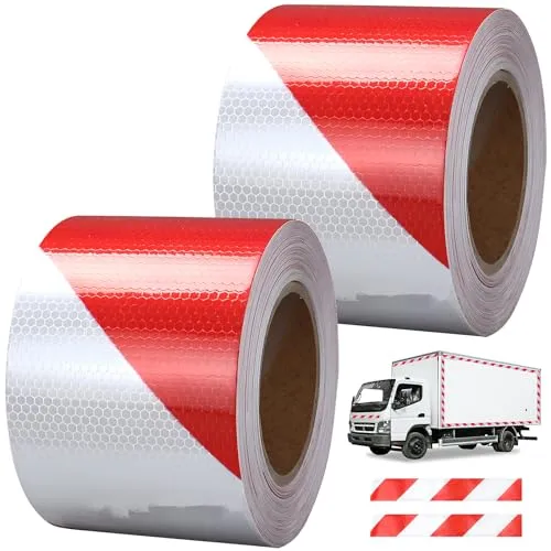 HPiano 2 Stücke Reflektierendes Klebeband Rot & Weiß,Sicherheits Reflektierendes Klebeband,Reflektorband Selbstklebend,Reflektor Klebeband für Fahrzeuge Autos Anhänger Outdoor 5cmx3m
