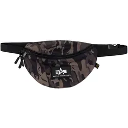 Alpha Industries Rubber Print Waistbag Unisex Umhängetasche Black Camo - Hüfttaschen für Running, stylische Umhängetasche mit Logo Patch und auffälligem orangen Innenfutter für hohe Sichtbarkeit beim Sport.
