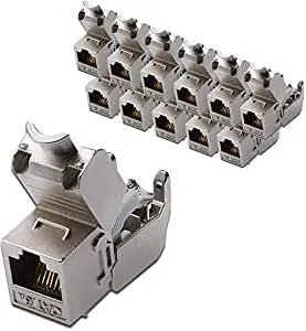 DIGITUS 12x Assmann DN-93615 Cat 6A Keystone Modul - Ethernet-Kabel mit werkzeugfreier Montage, ideal für schnelle und einfache Installation in Patch Panels, bietet verbesserten EMV Schutz durch 360° Kontaktierung.