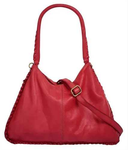 Samantha Look Shopper - Damen Leder Tasche, rot, 34cm x 24cm x 9cm - Eleganter Leder Shopper aus Italien mit viel Stauraum und abnehmbarem Schultergurt. Ideal für den Alltag, aus 100% Rindleder, leicht glänzend und stilvoll.