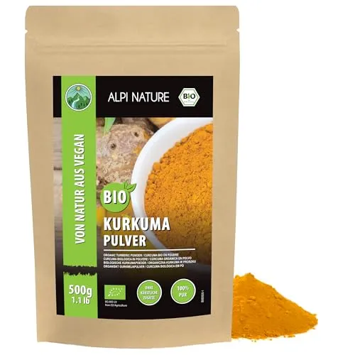 Alpi Nature Kurkuma Pulver BIO 500g, bio Kurkumapulver für Goldene Milch und Kurkuma Latte