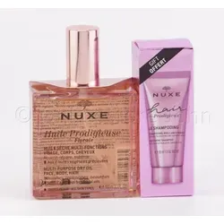 Nuxe Huile Prodigieuse Florale - Multi-Purpose Dry Oil 100ml + 30ml Shampoo - Shampoos - Verwöhnendes Multi-Use Trockenöl und glanzbringendes Shampoo für strahlendes Haar und geschmeidige Haut.