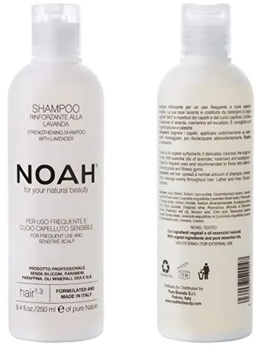 NOAH 1.3 Stärkendes Shampoo mit Lavendel, 250 ml, für häufige Anwendung und empfindliche Kopfhaut, formuliert in Italien, tierversuchsfrei, ohne SLS oder Parabene - Nickelgeprüft