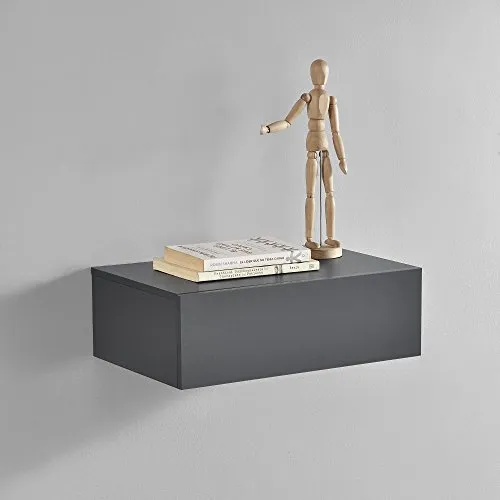 [en.casa] Wandregal Oslo mit Schublade - Stylisches Wandregal in Dunkelgrau mit praktischer Schublade für optimalen Stauraum. Ideal für Schlafzimmer oder Wohnbereich, robust und bis zu 15 kg belastbar.