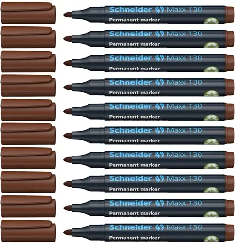 Schneider Maxx 130 Permanent-Marker mit Rundspitze (Strichstärke: 1-3 mm, nachfüllbar) 10er Packung braun