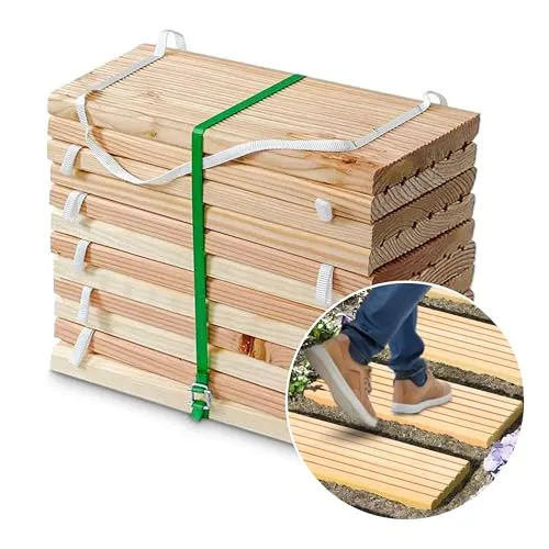 Gartenwelt Riegelsberger Holzfliesen Rollweg aus Lärche - Fliesen für Gartenwege, langlebig und wetterfest aus hochwertiger Lärche, ideal für eine stilvolle Terrasse.