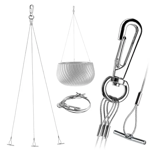 KADAX Pflanzenaufhänger aus Metall, 3-litzige Hängeseil, Seilaufhänger für Hängepflanztopf & Blumenampel, Ampelkette, Pflanzen Aufhänger, Blumentopfkette (Silber 55 cm)