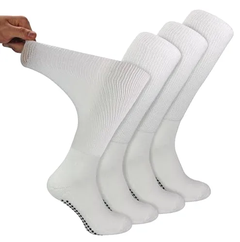 Dr.Socks 4 Paar Kniestrumpfe Antirutsch Bambus Diabetikersocken Kniestrumpfe Bambus Socken Ohne gummi und Naht mit Noppen für Diabetiker (43-45, Weiß)