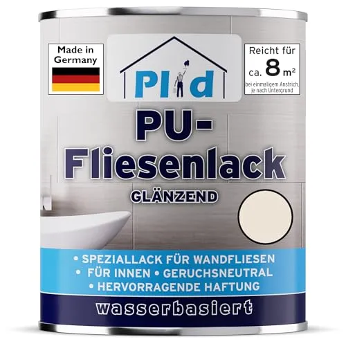 Plid® Fliesenfarbe Cremeweiß 0.75l - Feuchtigkeitsbeständig für Badezimmer & Küche - Hochwertiger Fliesenlack für Innenräume, schnelltrocknend und schlagfest. Ideal, um alte Fliesen einfach und effektiv zu renovieren, Made in Germany.
