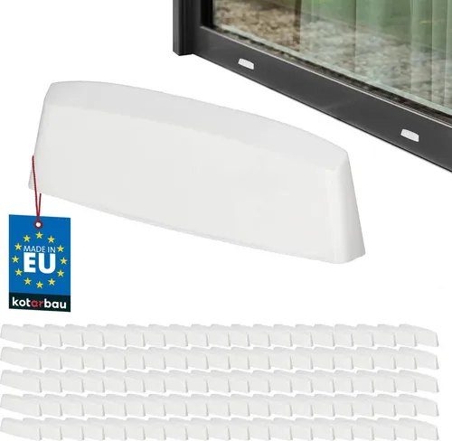 KOTARBAU® 100er Set Wasserschlitzkappen Fensterabflusslochkappen 45 mm ASA-Kunststoff Weiß Fensterentwässerung Entwässerung Fenster PVC Schutz Abdeckung