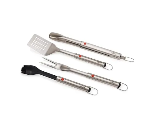 Joseph Joseph GrillOut 4-teiliges BBQ-Utensilien-Set - Grillzubehör mit platzsparenden, einklappbaren Werkzeugen aus langlebigem Edelstahl und schützender Tragetasche für einfache Aufbewahrung und Transport.