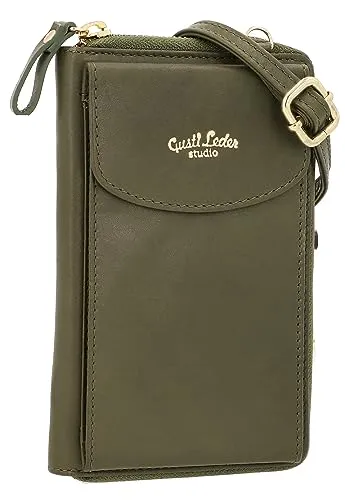 Gusti Handtasche Leder-Silvia - Stilvolle Umhängetasche für Damen in Grün - Elegante Ledertasche im Vintage-Stil, ideal für jeden Anlass. Bietet ausreichend Platz für Handy, Portemonnaie und mehr. Perfekt für Shopping, Arbeit oder Freizeit.