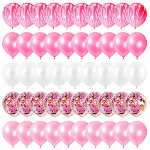 Luftballons Rosa, Rosa und Weiß Luftballons 60 Stück, Ballons Hochzeit, Luftballons mit Konfetti für Geburtstagsdeko Mädchen, Party Deko, Babyparty, Taufe Mädchen
