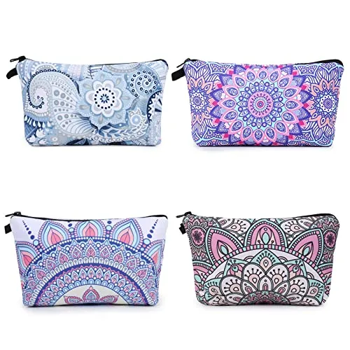 Kosmetiktasche Klein, Czemo 4 pcs Damen Reise Kosmetiktasche aus Segeltuch, Multifunktionale Tragbare Makeup Tasche mit Bunte Muster & Reißverschluss, Aufbewahrungstasche für Frauen Mädchen Damen