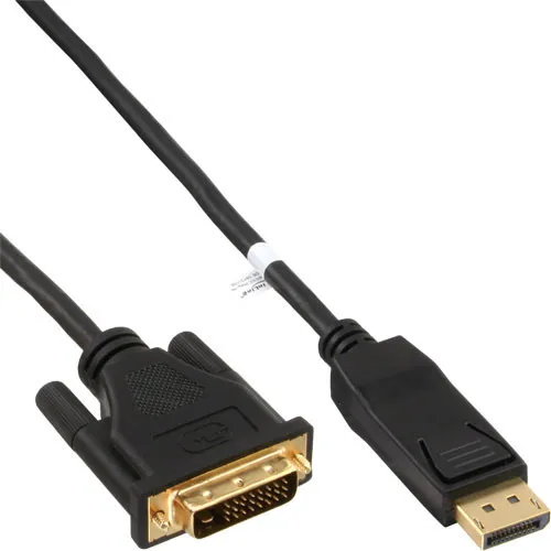 InLine 17115 DisplayPort zu DVI Konverter Kabel, 5m - DVI-Kabel für die Verbindung von DVI-Bildschirmen mit DisplayPort-Grafikkarten, unterstützt Auflösungen bis 1920x1200 und 1080p (FullHD) für gestochen scharfe Bilder.