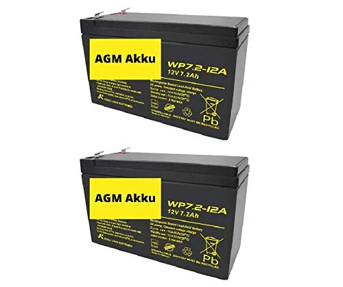 2X AGM 12V 7,2Ah Bleiakku WP7.2-12 - 2x wartungsfreier AGM-Bleiakku, ideal für USV-Anlagen und Notbeleuchtungen. Mit langer Lebensdauer und geringer Selbstentladung für zuverlässige Energieversorgung.