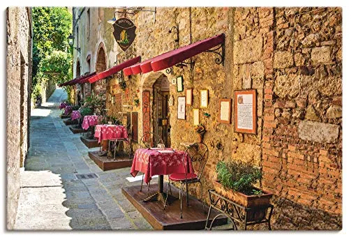ARTLAND Wanddeko Leinwand Bilder Wandbild 60x40 cm Toskana Italien Stadt Altstadt Restaurant Urlaub Sommer Mediterran T3RI