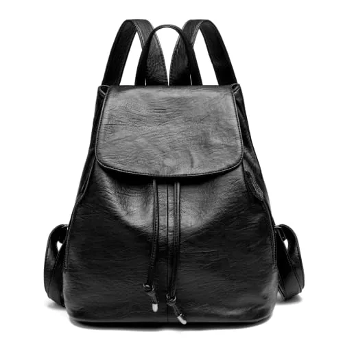 Damen Rucksack Leder mit Diebstahlschutz und Kordelzug