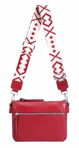 ITALYSHOP24 OBC Damen Tasche BodyBag Crossover Brusttasche Schultertasche Crossbody Brieftasche Smartphone Geldtasche Umhängetasche Messenger Handtasche Clutch Rot