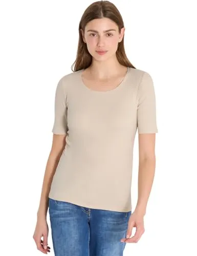 Cecil Basic T-Shirt mit Rundhals in Unifarbe Pearl beige S