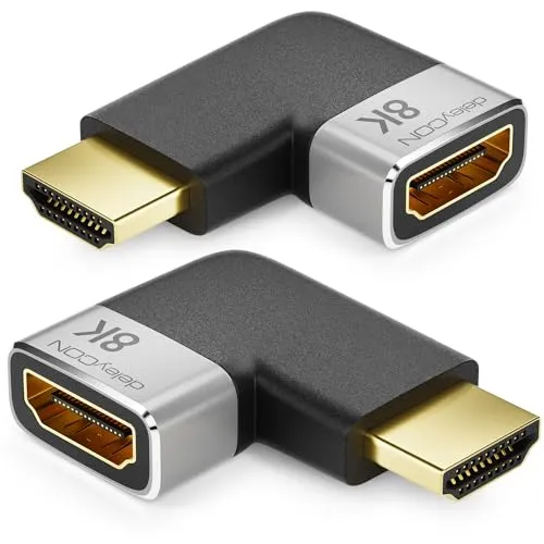 deleyCON 2 Stück HDMI Adapter Kupplung Verbinder 8K@60Hz / 4K@120Hz UHD Aluminium HDMI 2.1 ARC HDR10+ Dolby Vision VRR ALLM 48Gbps Rechts/Links Gewinkelt Grau Schwarz
