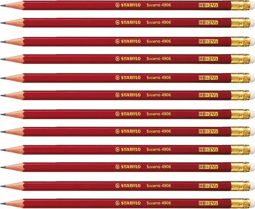 STABILO Swano, Bleistift rot mit Radiergumme 12 St, 12 Stück