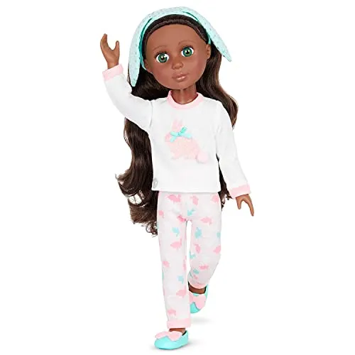 Glitter Girls Eniko, Schlummerparty-Puppe mit Hasen-Pyjama | Eniko ist eine 36 cm große, posierbare Schlummerparty-Puppe mit braunem Haar, grünen Augen, 3+ Jahre
