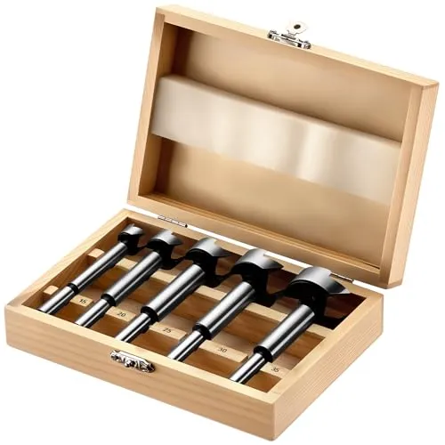 Wiltec Forstner-Bohrersatz 5-teilig, Lochbohrer in 5 Größen 15-35 mm, Stahlbohrer Zubehör für Bohrmaschine, präzise Holz-Arbeiten mit Topfbohrer