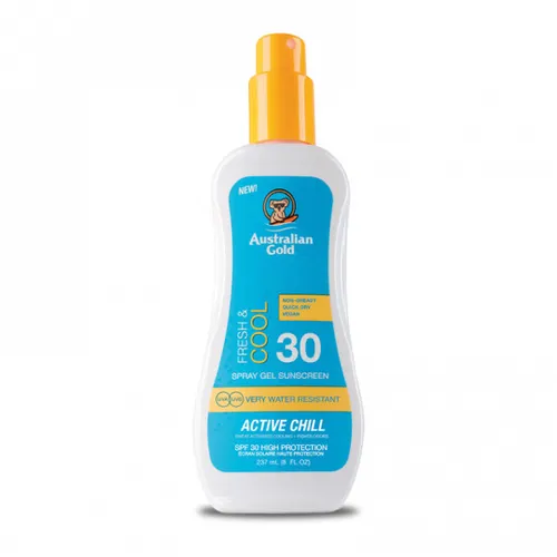 Australian Gold SPF 30 Spray Gel Active Chill, 237 ml - Sonnencreme für Aktive: Kühlendes Spray-Gel mit frischem Duft, das die Haut pflegt und vor UV-Strahlen schützt. Ideal für Sport und Outdoor-Aktivitäten.