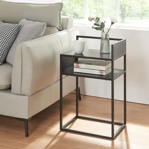 [en.casa] Beistelltisch Riihimäki - Vielseitiger Wohnzimmertisch mit Ablagefach - Beistelltisch fürs Wohnzimmer mit zusätzlichem Stauraum und zeitlosem Design, ideal für Snacks und Dekoration. Robuste Konstruktion aus mattem Metall sorgt für Stabilität und Langlebigkeit.