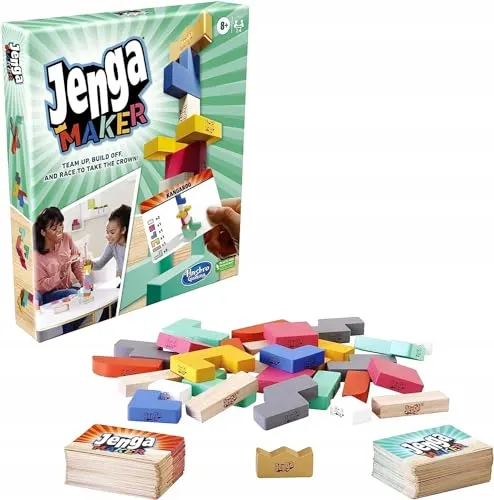 Monopoly Jenga Maker, Wooden Blocks, Stacking Tower Game, Game for Kids Ages 8 and Up, Game for 2-6 Players, Multicolor