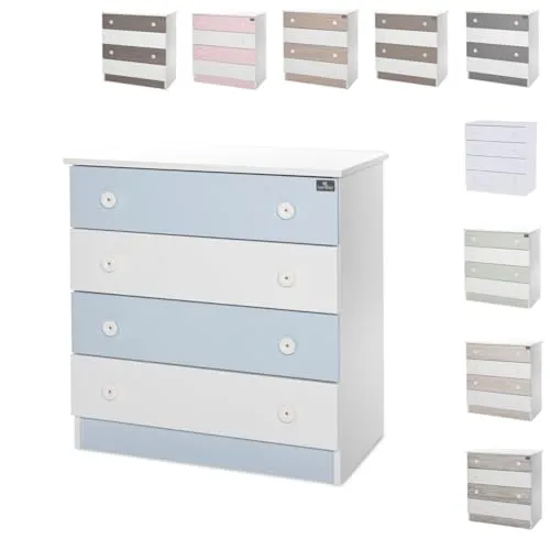 Lorelli Kommode Dresser 81 x 50 x 86 cm, 4 große Schubladen, schnelle Montage weiß blau