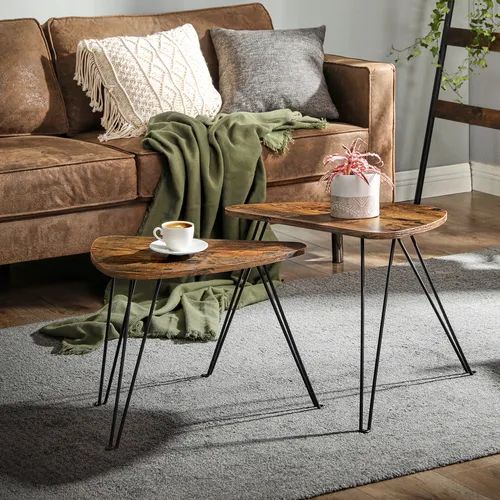 VASAGLE Couchtische 2er Set - Beistelltische im Industrie-Design - Tische & Stehtische: 2er Set mit Holzspanplatten und Metallrahmen, einfacher Aufbau und stilvolles vintagebraun-schwarz für ein modernes Ambiente.