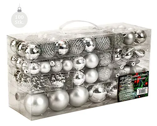 teiliges Set Weihnachtskugel Lamettini Lametta Anhänger Christbaumspitze (Silber) 100