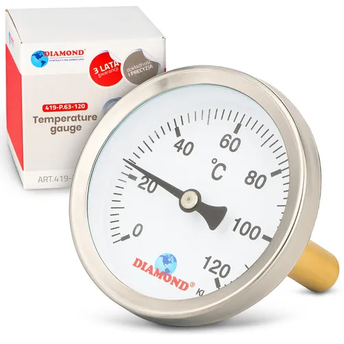 Bimetall Thermometer 1/2 63 mm Zeigerthermometer 0-120°C Heizung Rohr Axial Rund