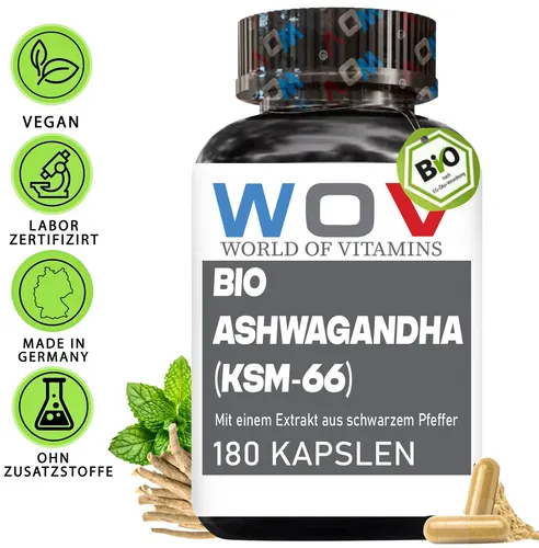 Bio Ashwagandha Kapseln - 180 Stück - 2100 mg KSM66 - Hochdosiert für Balance